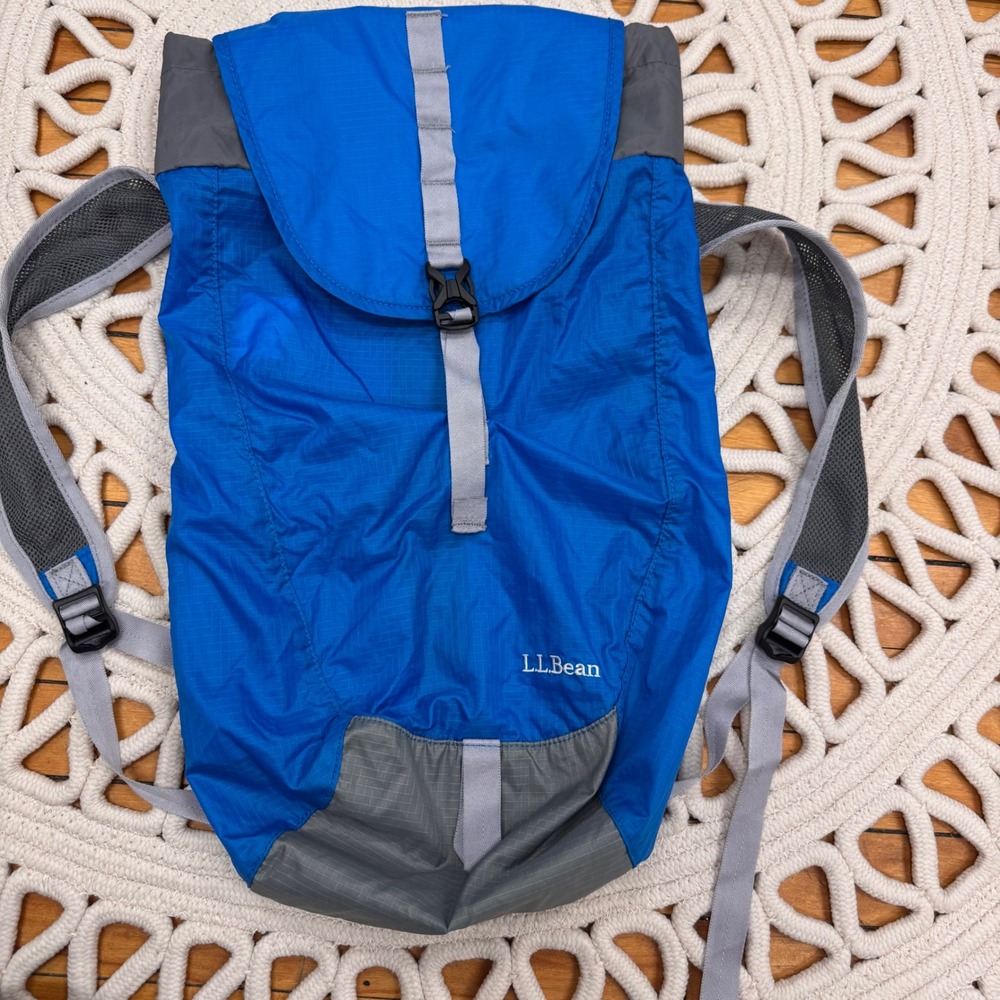 Llbean Blue Gray Lightweight Packable Backpack Tr… - image 1